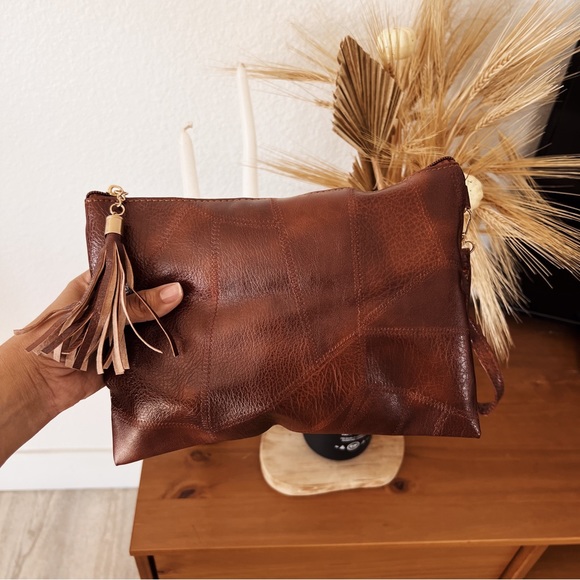 Handbags - BROWN EMBOSSED TASSELED BAGUETTE #0292